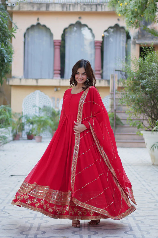 WEDDING SPECIAL FAUX BLOOMING GEORGETTE SEQUINS EMBROIDERD GOWN WITH DUPATTA(WD57) (01)