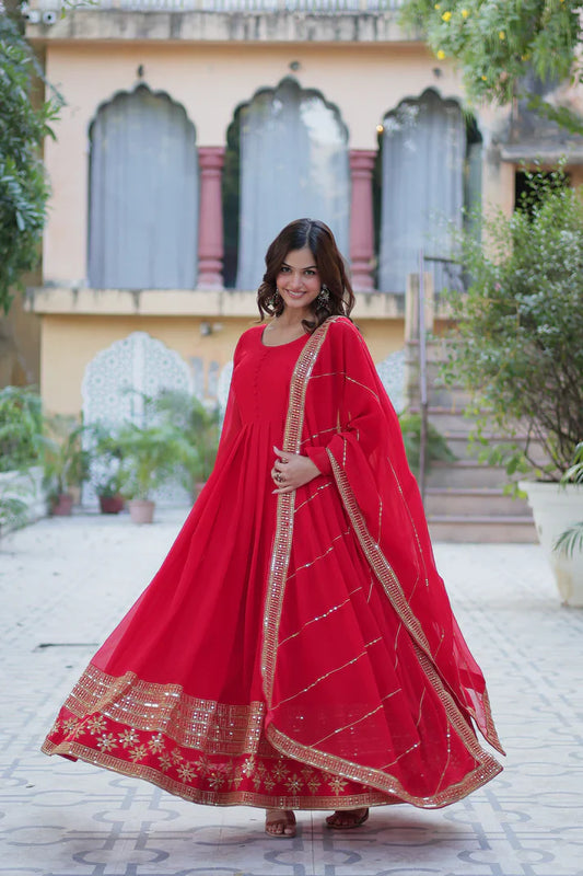 WEDDING SPECIAL FAUX BLOOMING GEORGETTE SEQUINS EMBROIDERD GOWN WITH DUPATTA(WD119) (01)