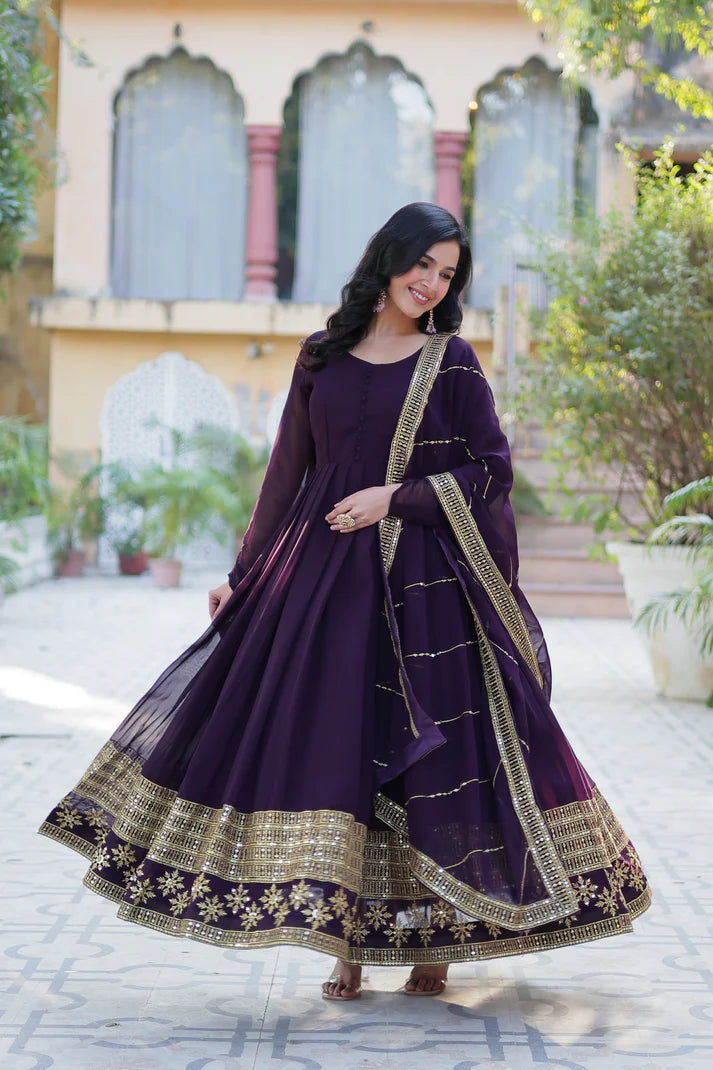 WEDDING SPECIAL FAUX BLOOMING GEORGETTE SEQUINS EMBROIDERD GOWN WITH DUPATTA(WD57)