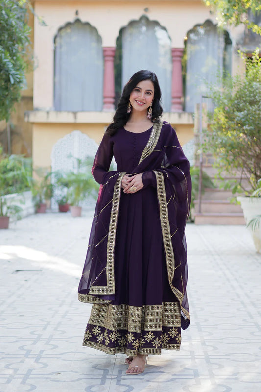 WEDDING SPECIAL FAUX BLOOMING GEORGETTE SEQUINS EMBROIDERD GOWN WITH DUPATTA(WD57)