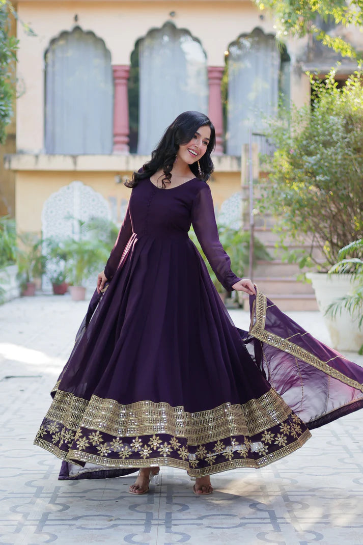 WEDDING SPECIAL FAUX BLOOMING GEORGETTE SEQUINS EMBROIDERD GOWN WITH DUPATTA(WD57)