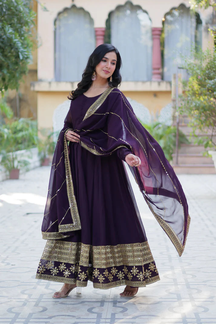 WEDDING SPECIAL FAUX BLOOMING GEORGETTE SEQUINS EMBROIDERD GOWN WITH DUPATTA(WD57)
