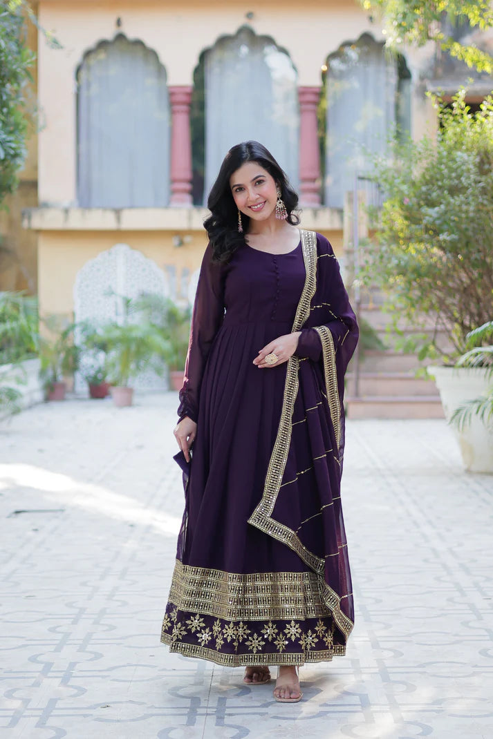 WEDDING SPECIAL FAUX BLOOMING GEORGETTE SEQUINS EMBROIDERD GOWN WITH DUPATTA(WD57)