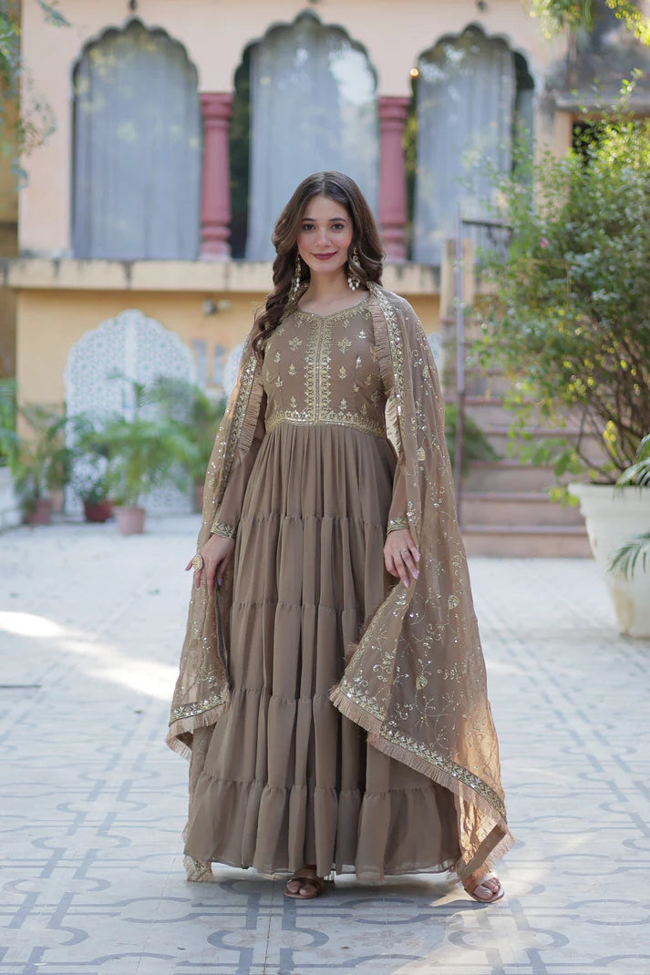 WEDDING SPECIAL STAR GEORGETTE ZARI SEQUINS EMBROIDERED GOWN WITH DUPATTA (WD56) (03)
