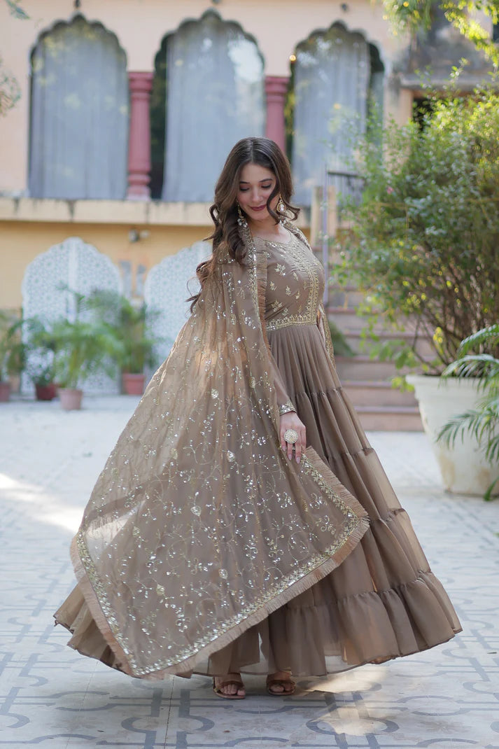 WEDDING SPECIAL STAR GEORGETTE ZARI SEQUINS EMBROIDERED GOWN WITH DUPATTA (WD56) (03)