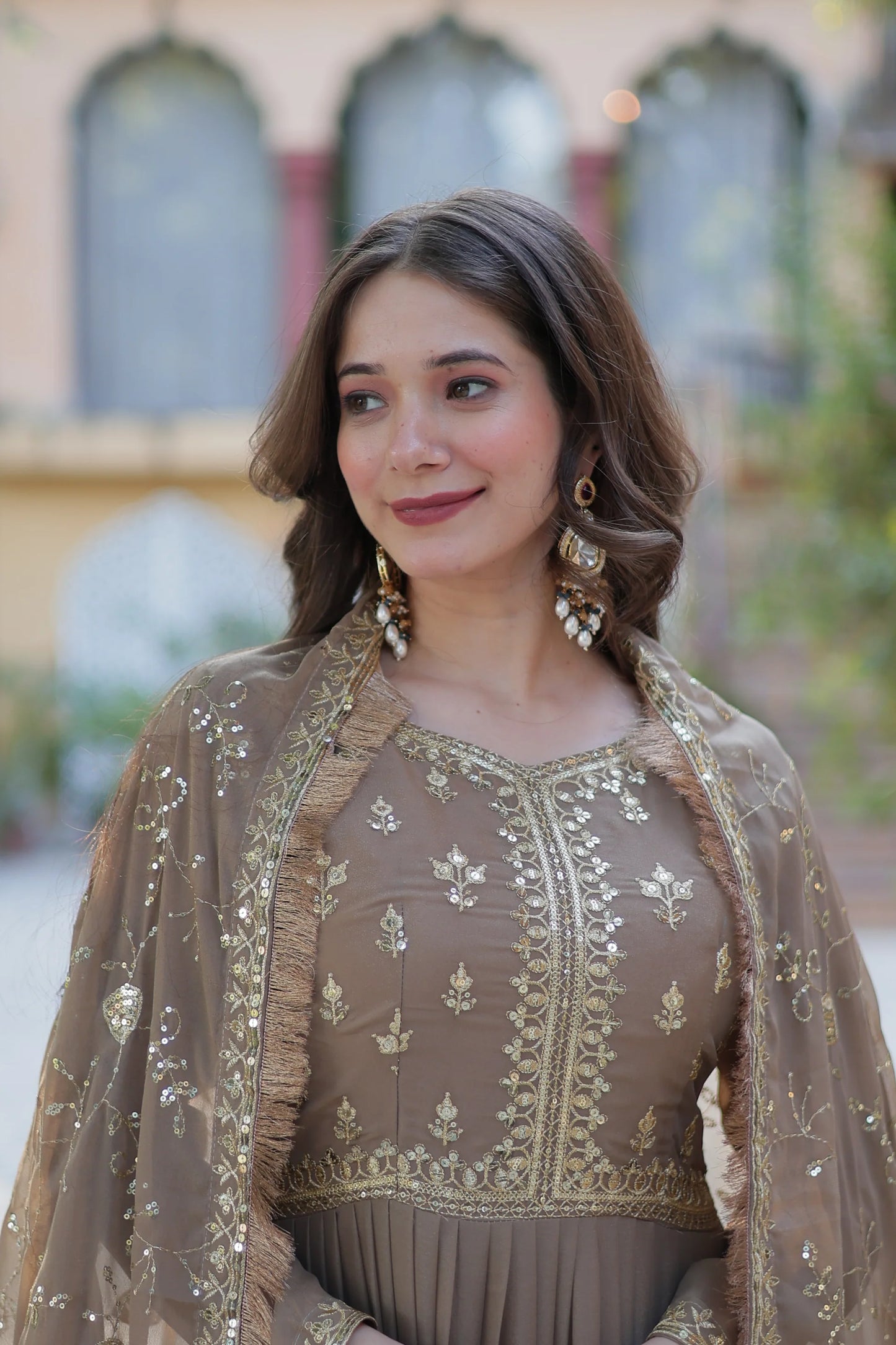 WEDDING SPECIAL STAR GEORGETTE ZARI SEQUINS EMBROIDERED GOWN WITH DUPATTA (WD56) (03)