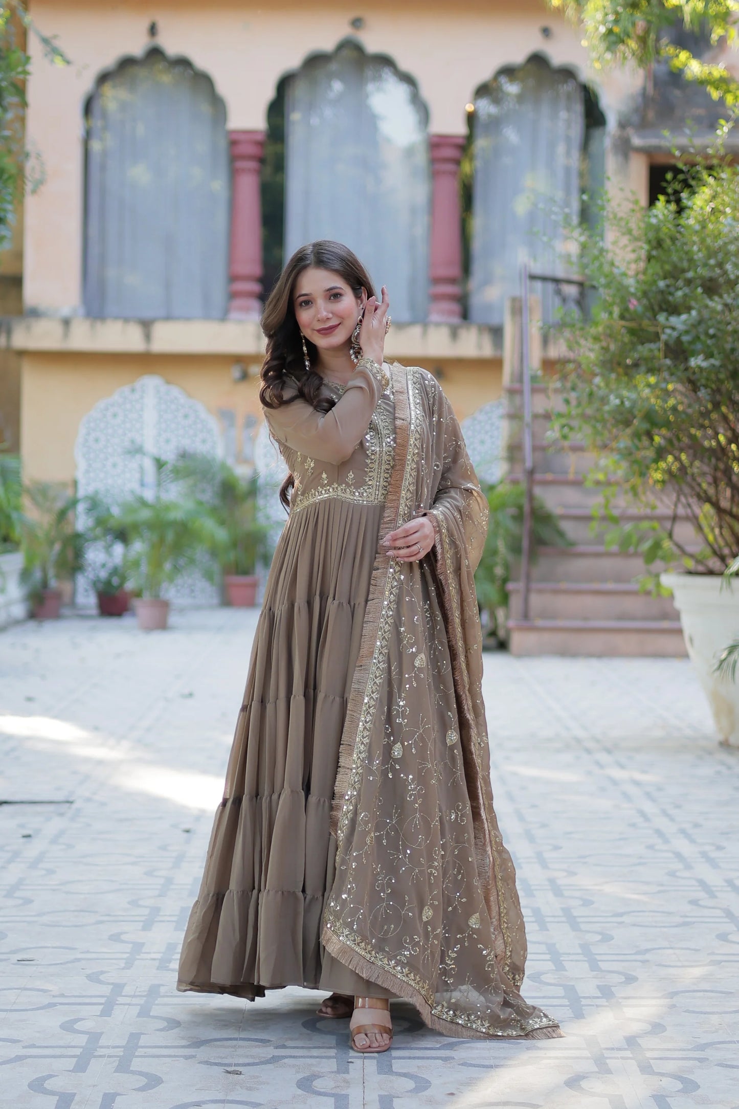 WEDDING SPECIAL STAR GEORGETTE ZARI SEQUINS EMBROIDERED GOWN WITH DUPATTA (WD56) (03)