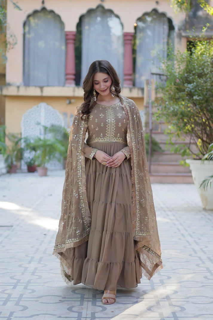 WEDDING SPECIAL STAR GEORGETTE ZARI SEQUINS EMBROIDERED GOWN WITH DUPATTA (WD56) (03)