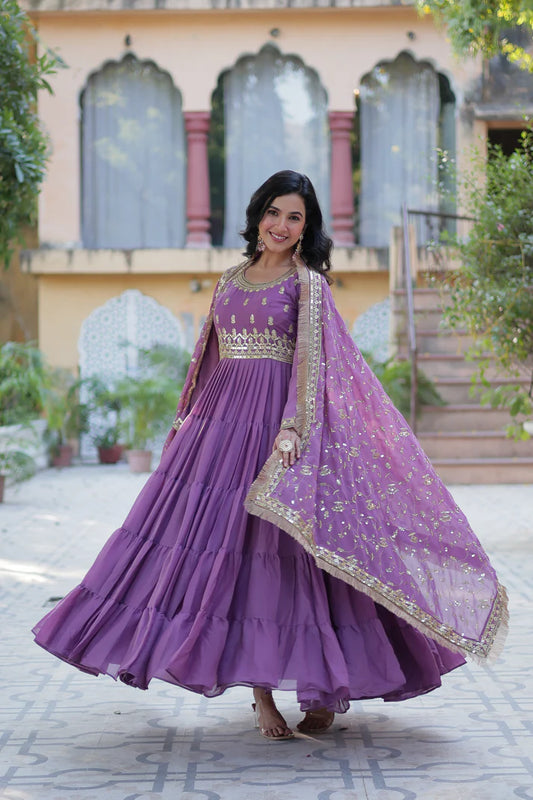 WEDDING SPECIAL STAR GEORGETTE ZARI SEQUINS EMBROIDERED GOWN WITH DUPATTA (WD56)