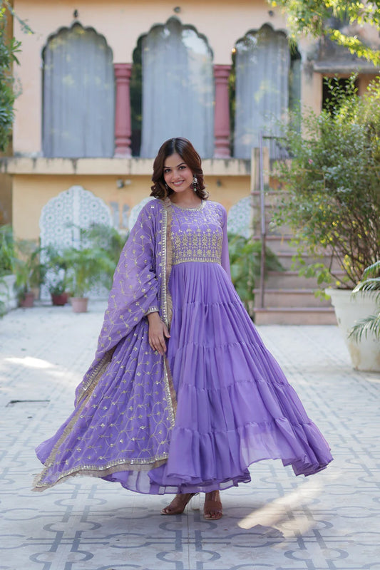 WEDDING SPECIAL STAR GEORGETTE ZARI SEQUINS EMBROIDERED GOWN WITH DUPATTA (WD56) (01)