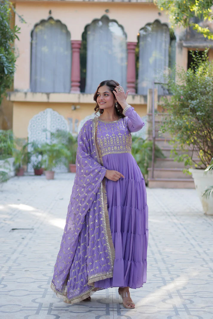 WEDDING SPECIAL STAR GEORGETTE ZARI SEQUINS EMBROIDERED GOWN WITH DUPATTA (WD56) (01)
