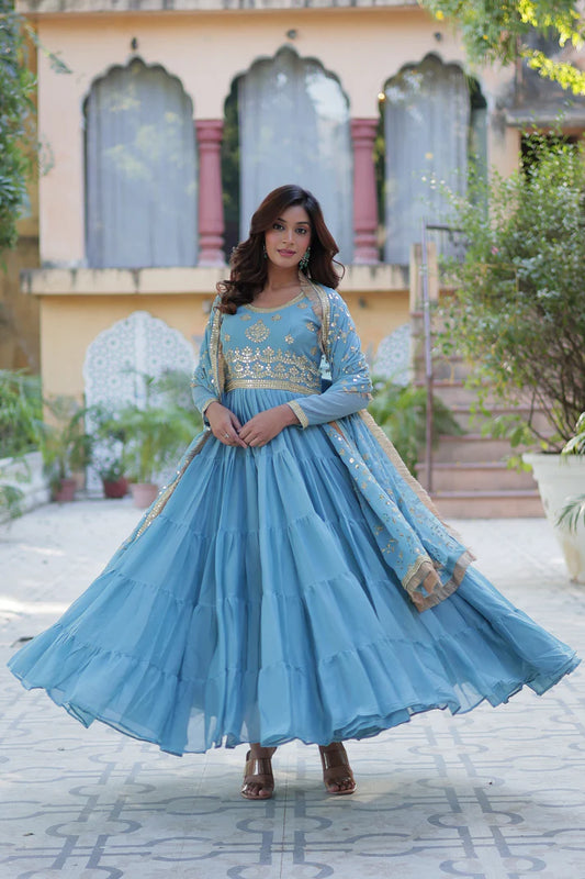 WEDDING SPECIAL STAR GEORGETTE ZARI SEQUINS EMBROIDERED GOWN WITH DUPATTA (WD56) (02)