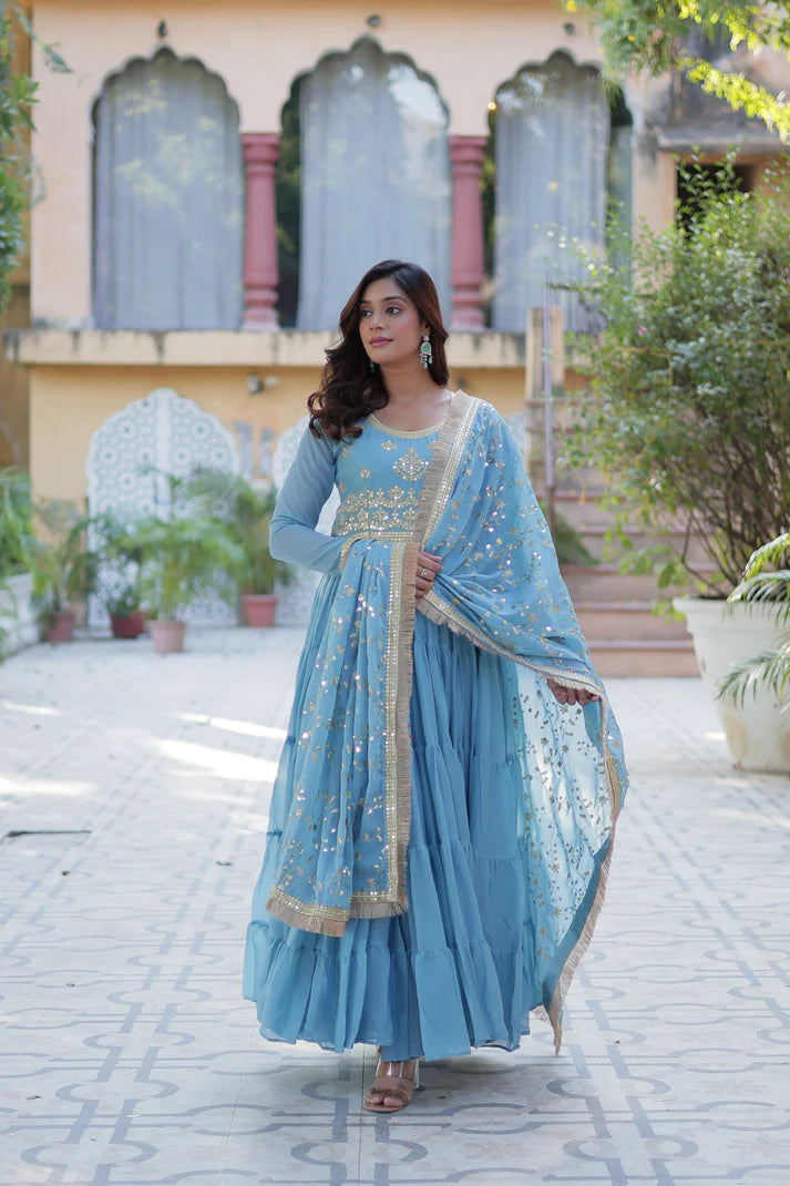 WEDDING SPECIAL STAR GEORGETTE ZARI SEQUINS EMBROIDERED GOWN WITH DUPATTA (WD56) (02)