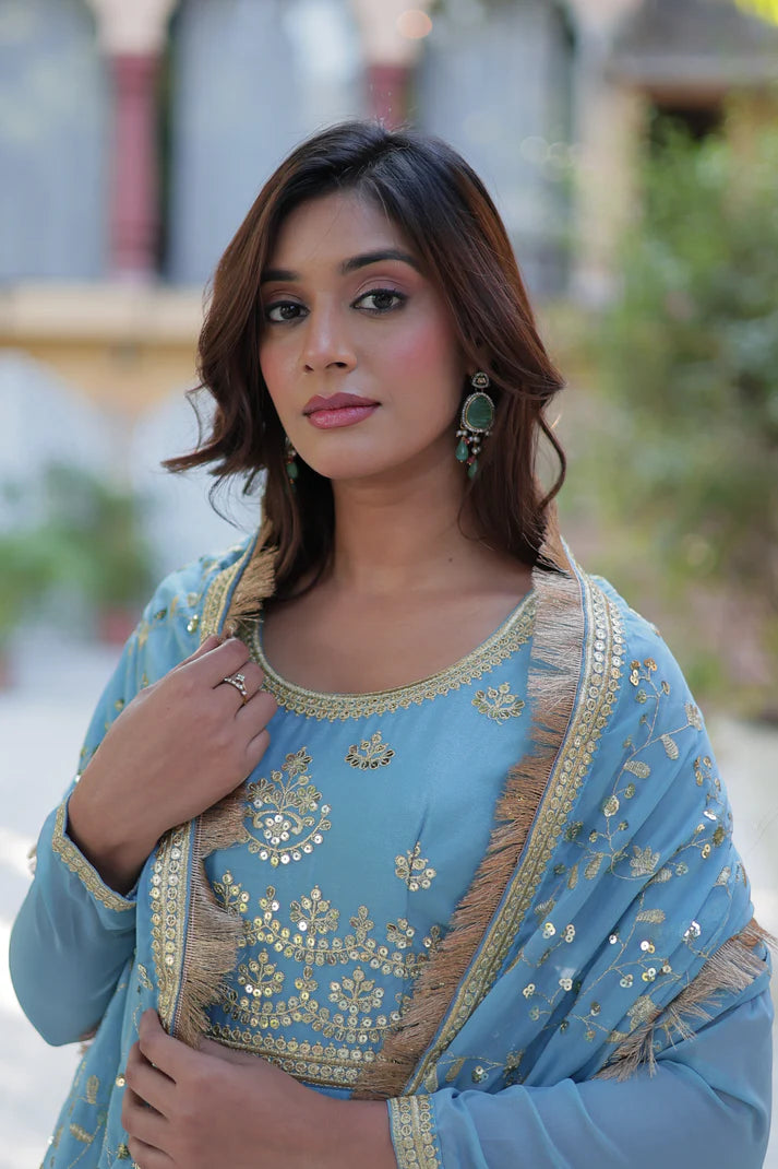 WEDDING SPECIAL STAR GEORGETTE ZARI SEQUINS EMBROIDERED GOWN WITH DUPATTA (WD56) (02)