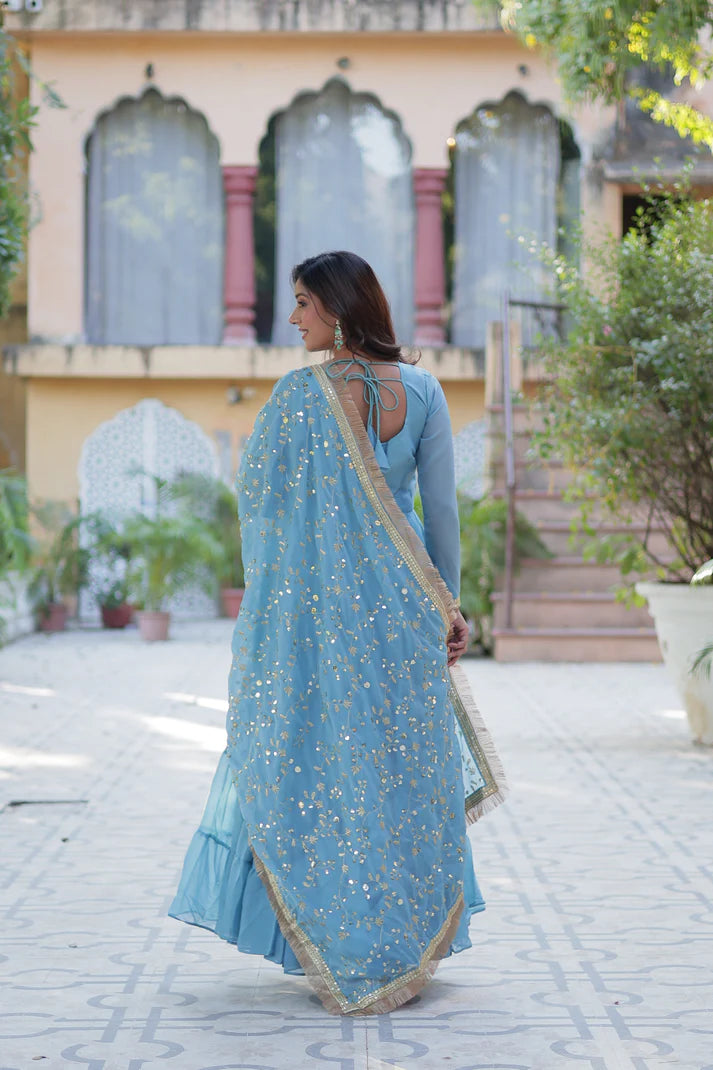 WEDDING SPECIAL STAR GEORGETTE ZARI SEQUINS EMBROIDERED GOWN WITH DUPATTA (WD56) (02)