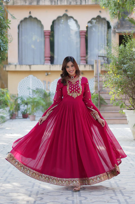 WEDDING SPECIAL BLOOMING GEORGETTE RICH SEQUANCE EMBROIDERED GOWN WITH DUPATTA(WD08)