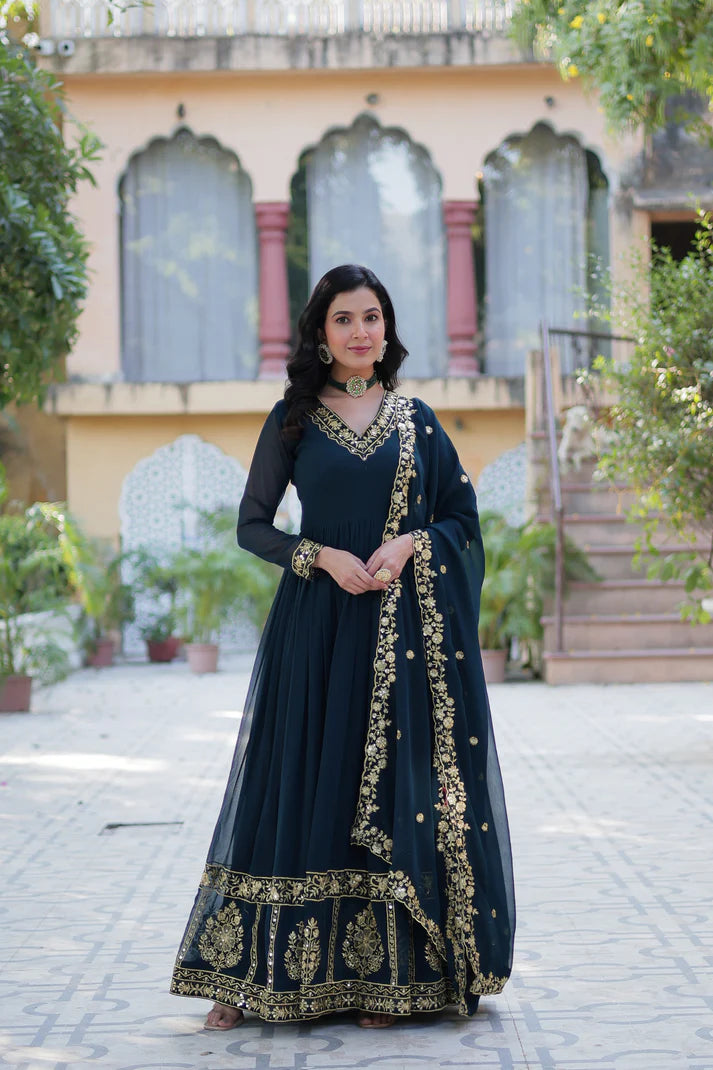 WEDDING SPECIAL FAUX BLOOMING GEORGETTE EMBROIDERED GOWN WITH DUPATTA(WD59)