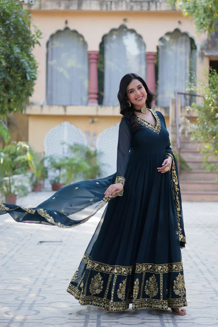 WEDDING SPECIAL FAUX BLOOMING GEORGETTE EMBROIDERED GOWN WITH DUPATTA(WD59)