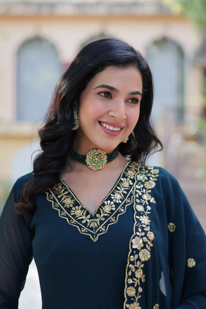 WEDDING SPECIAL FAUX BLOOMING GEORGETTE EMBROIDERED GOWN WITH DUPATTA(WD59)