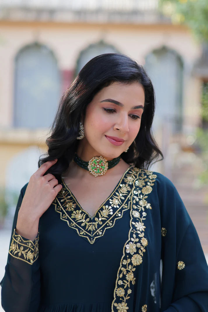 WEDDING SPECIAL FAUX BLOOMING GEORGETTE EMBROIDERED GOWN WITH DUPATTA(WD59)