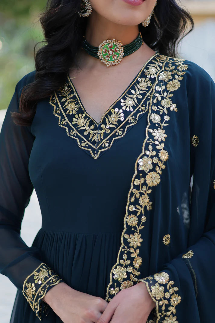 WEDDING SPECIAL FAUX BLOOMING GEORGETTE EMBROIDERED GOWN WITH DUPATTA(WD59)