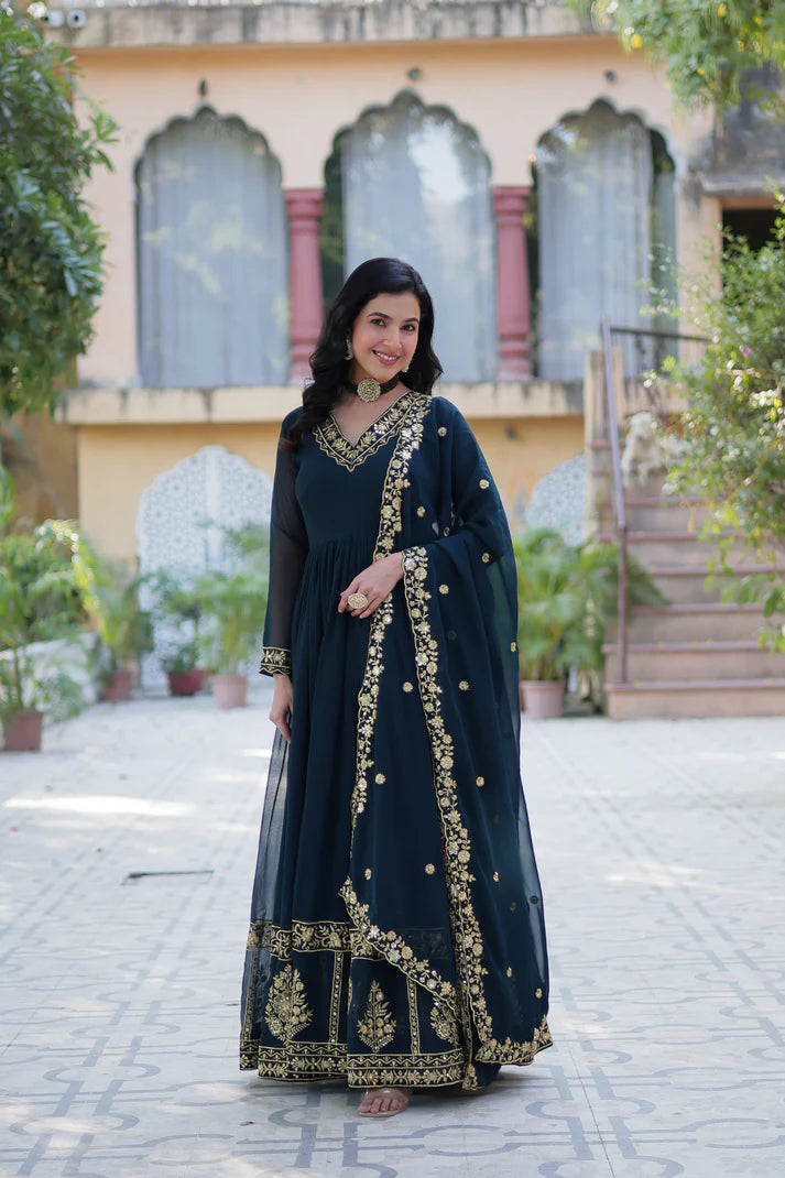 WEDDING SPECIAL FAUX BLOOMING GEORGETTE EMBROIDERED GOWN WITH DUPATTA(WD59)