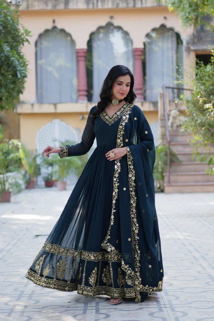 WEDDING SPECIAL FAUX BLOOMING GEORGETTE EMBROIDERED GOWN WITH DUPATTA(WD59)