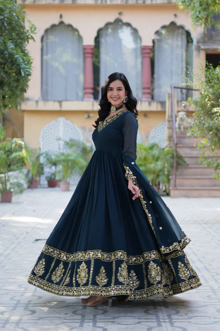 WEDDING SPECIAL FAUX BLOOMING GEORGETTE EMBROIDERED GOWN WITH DUPATTA(WD59)