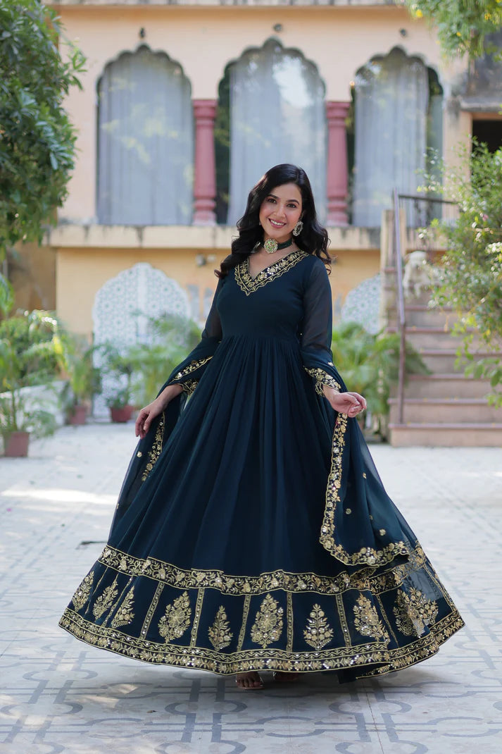 WEDDING SPECIAL FAUX BLOOMING GEORGETTE EMBROIDERED GOWN WITH DUPATTA(WD59)