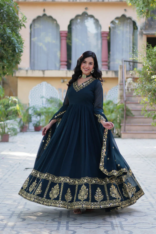 WEDDING SPECIAL FAUX BLOOMING GEORGETTE EMBROIDERED GOWN WITH DUPATTA(WD59)