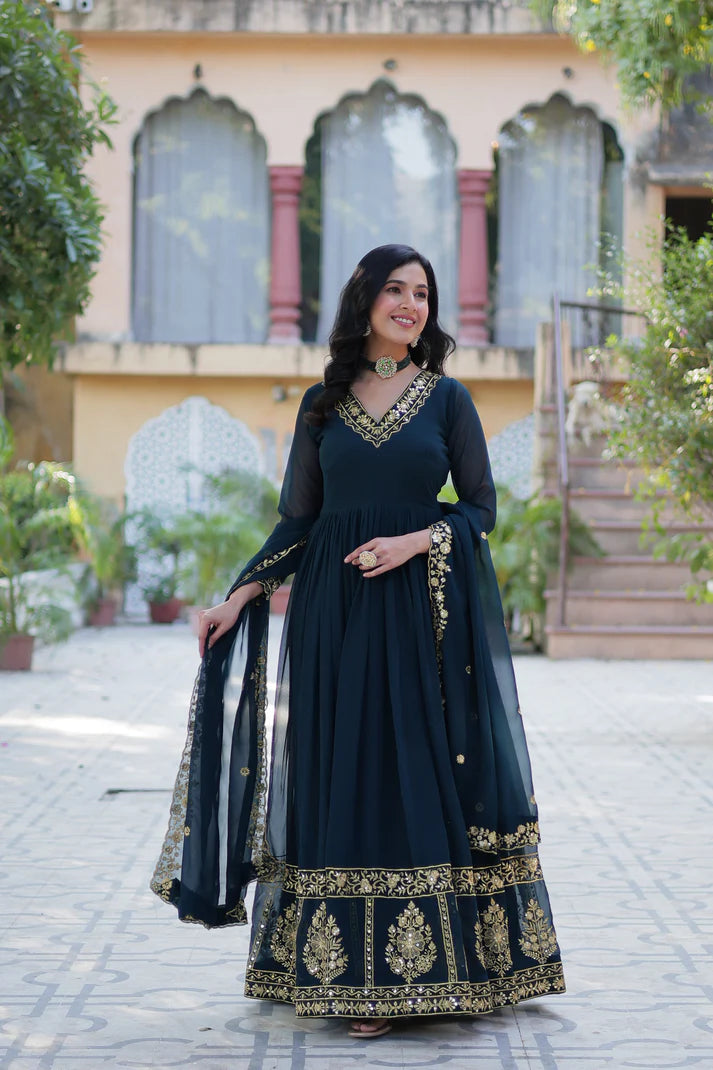 WEDDING SPECIAL FAUX BLOOMING GEORGETTE EMBROIDERED GOWN WITH DUPATTA(WD59)