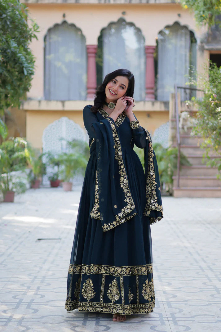 WEDDING SPECIAL FAUX BLOOMING GEORGETTE EMBROIDERED GOWN WITH DUPATTA(WD59)