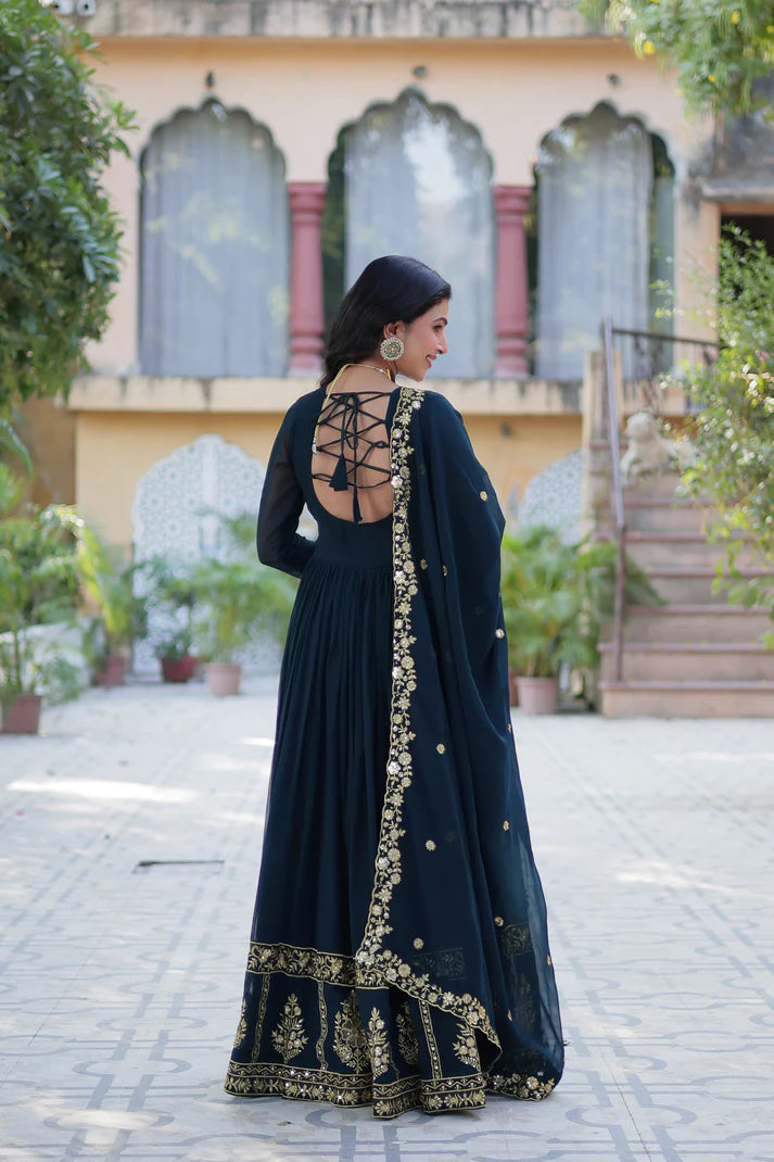 WEDDING SPECIAL FAUX BLOOMING GEORGETTE EMBROIDERED GOWN WITH DUPATTA(WD59)