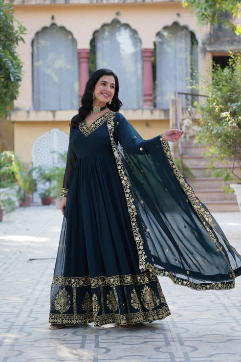 WEDDING SPECIAL FAUX BLOOMING GEORGETTE EMBROIDERED GOWN WITH DUPATTA(WD59)