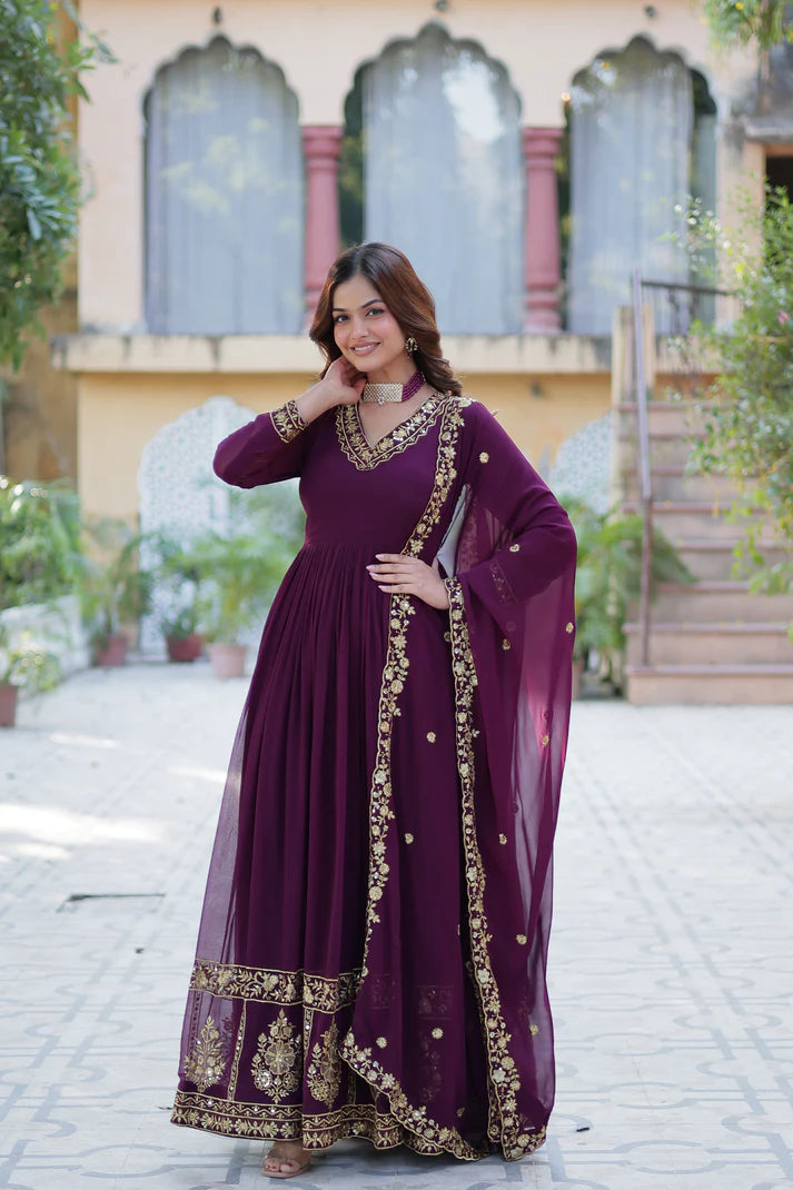 WEDDING SPECIAL FAUX BLOOMING GEORGETTE EMBROIDERED GOWN WITH DUPATTA(WD59) (01)