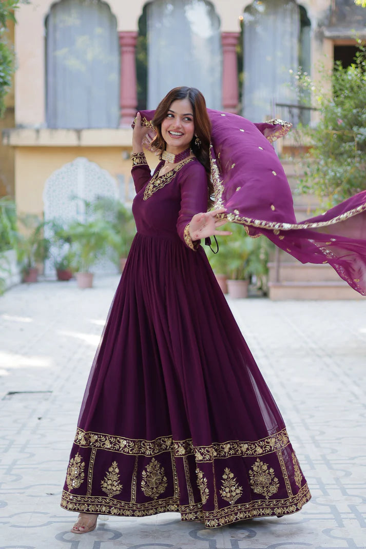 WEDDING SPECIAL FAUX BLOOMING GEORGETTE EMBROIDERED GOWN WITH DUPATTA(WD59) (01)