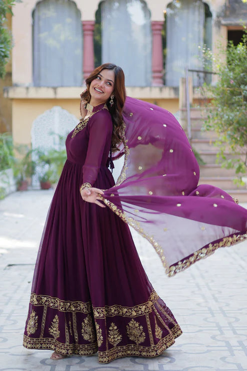 WEDDING SPECIAL FAUX BLOOMING GEORGETTE EMBROIDERED GOWN WITH DUPATTA(WD59) (01)