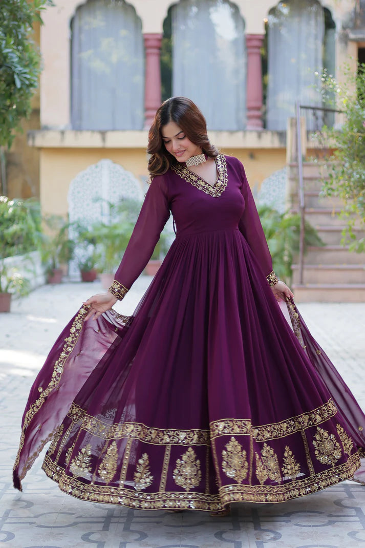 WEDDING SPECIAL FAUX BLOOMING GEORGETTE EMBROIDERED GOWN WITH DUPATTA(WD59) (01)