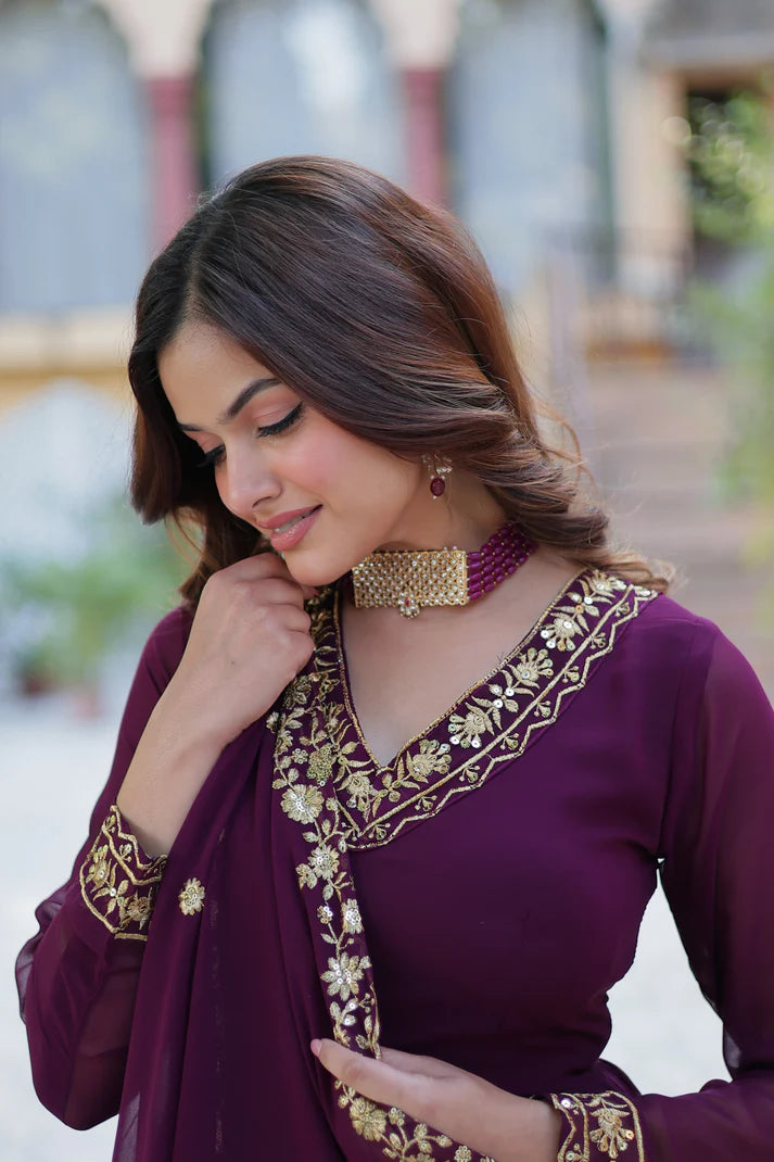 WEDDING SPECIAL FAUX BLOOMING GEORGETTE EMBROIDERED GOWN WITH DUPATTA(WD59) (01)