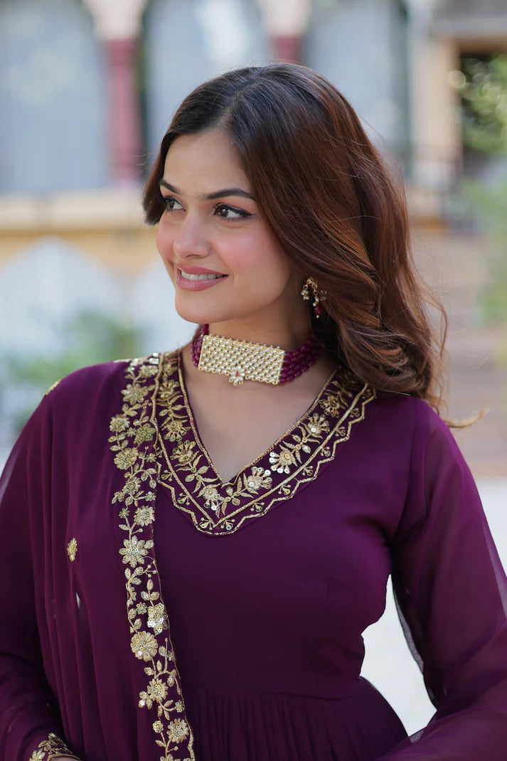 WEDDING SPECIAL FAUX BLOOMING GEORGETTE EMBROIDERED GOWN WITH DUPATTA(WD59) (01)