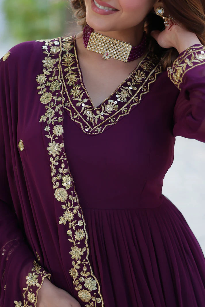 WEDDING SPECIAL FAUX BLOOMING GEORGETTE EMBROIDERED GOWN WITH DUPATTA(WD59) (01)
