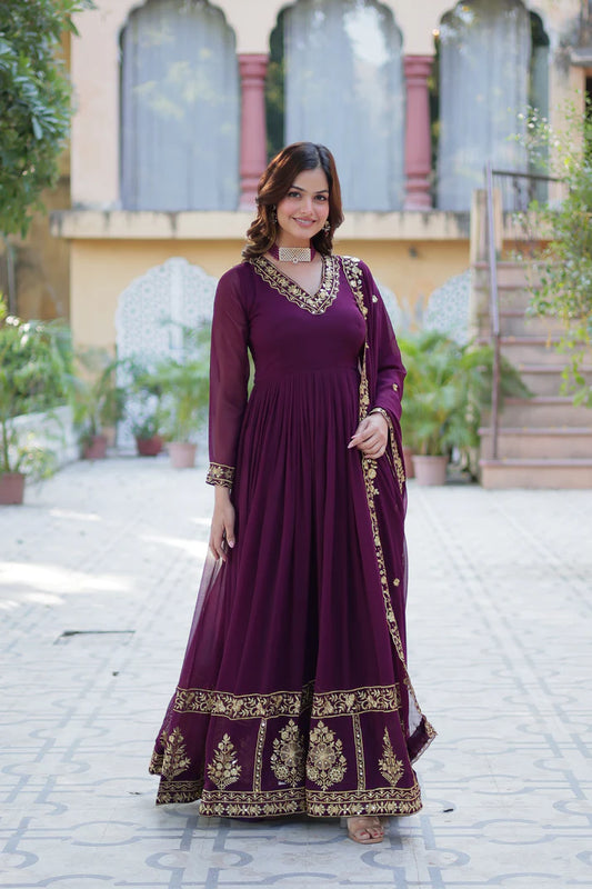 WEDDING SPECIAL FAUX BLOOMING GEORGETTE EMBROIDERED GOWN WITH DUPATTA(WD59) (01)