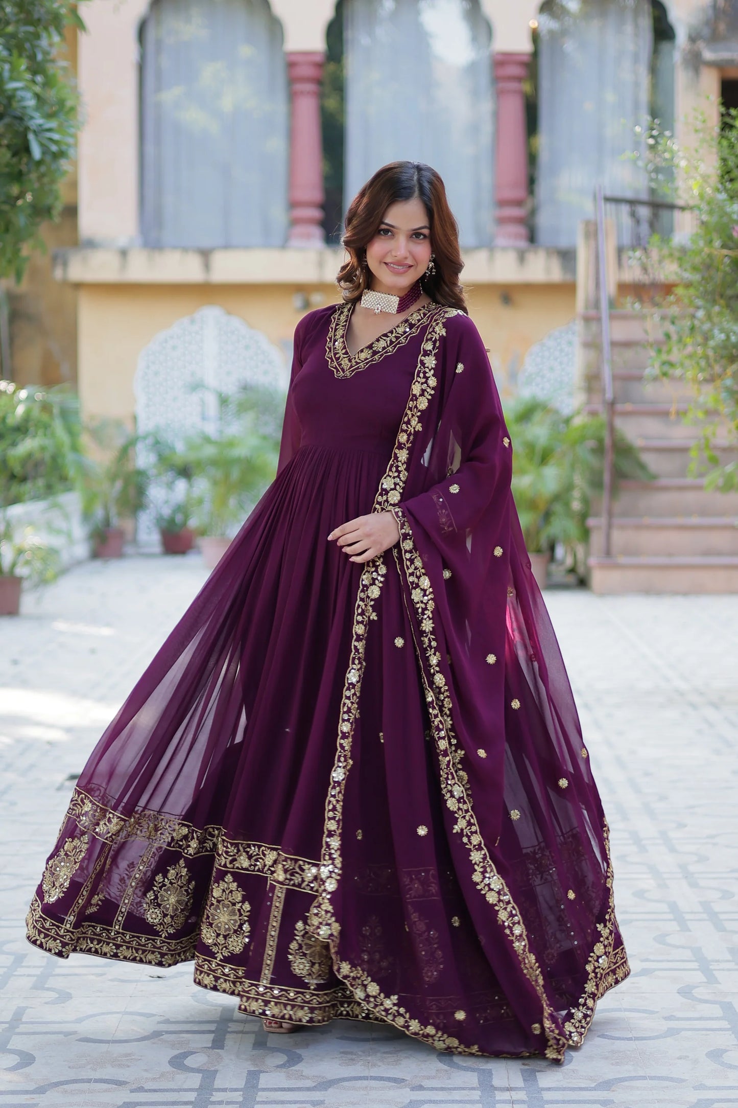 WEDDING SPECIAL FAUX BLOOMING GEORGETTE EMBROIDERED GOWN WITH DUPATTA(WD59) (01)