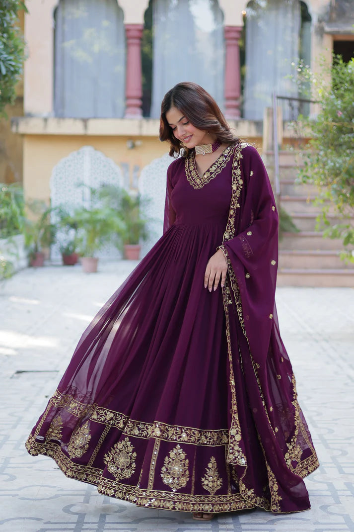 WEDDING SPECIAL FAUX BLOOMING GEORGETTE EMBROIDERED GOWN WITH DUPATTA(WD59) (01)