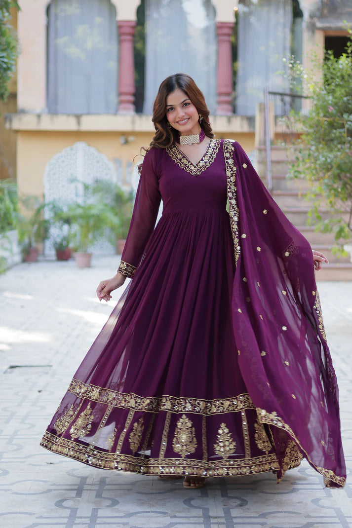 WEDDING SPECIAL FAUX BLOOMING GEORGETTE EMBROIDERED GOWN WITH DUPATTA(WD59) (01)