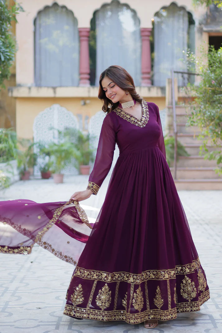 WEDDING SPECIAL FAUX BLOOMING GEORGETTE EMBROIDERED GOWN WITH DUPATTA(WD59) (01)