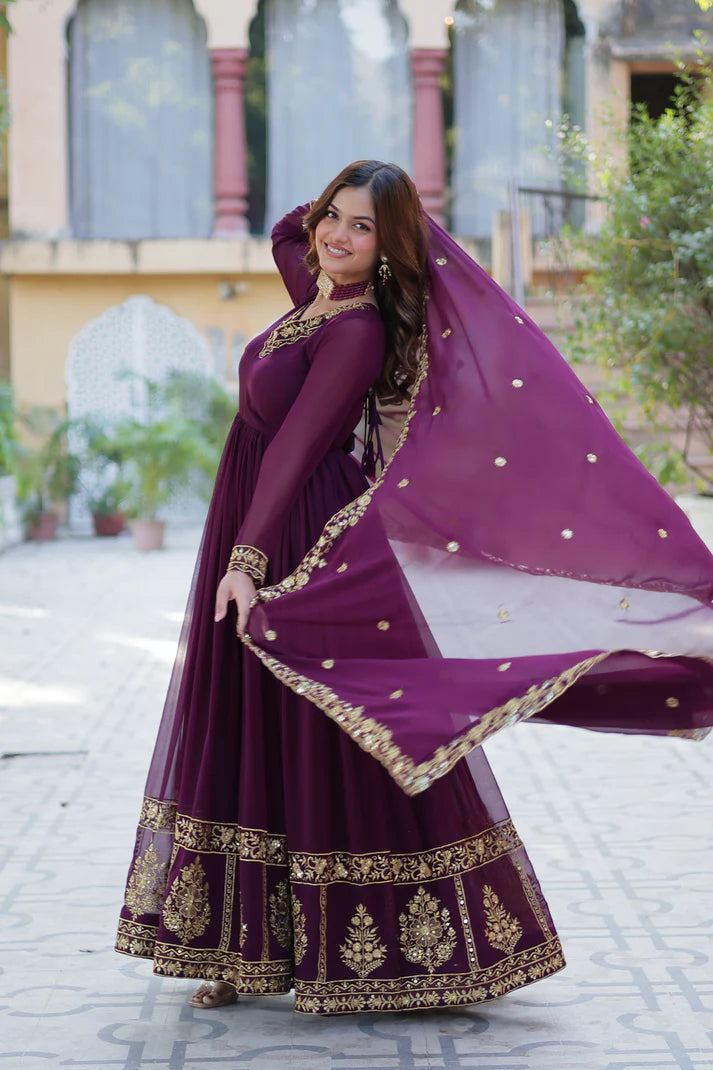 WEDDING SPECIAL FAUX BLOOMING GEORGETTE EMBROIDERED GOWN WITH DUPATTA(WD59) (01)
