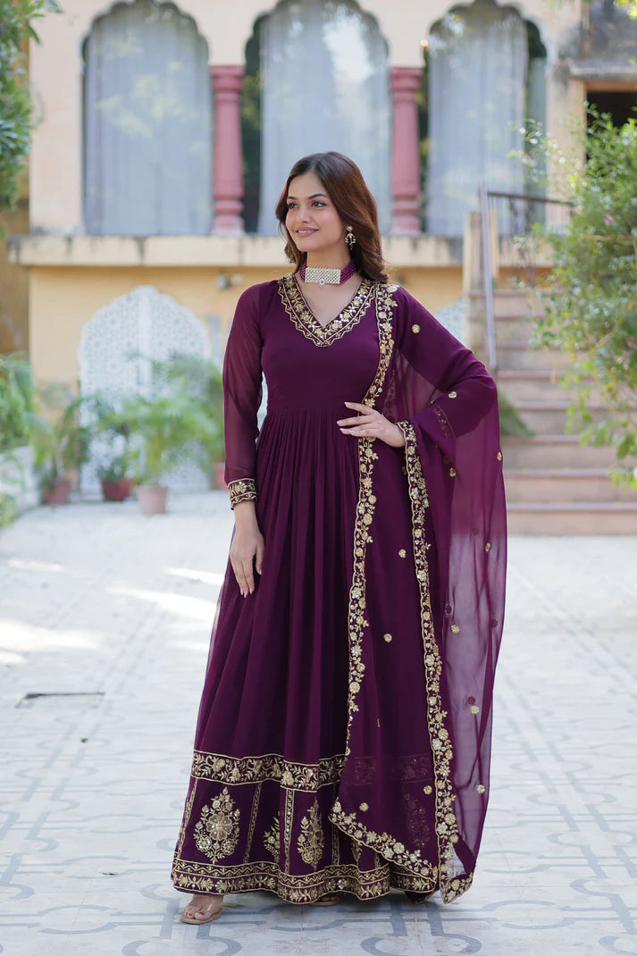 WEDDING SPECIAL FAUX BLOOMING GEORGETTE EMBROIDERED GOWN WITH DUPATTA(WD59) (01)