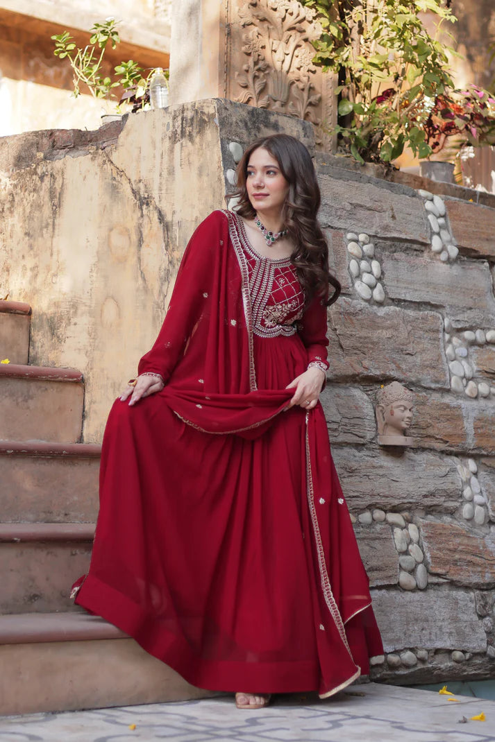 FAUX BLOOMING SEQUANCE EMBROIDERED GOWN WITH DUPATTA(WD80)