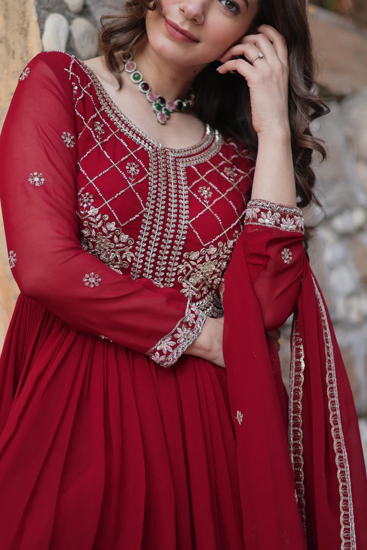 FAUX BLOOMING SEQUANCE EMBROIDERED GOWN WITH DUPATTA(WD80)